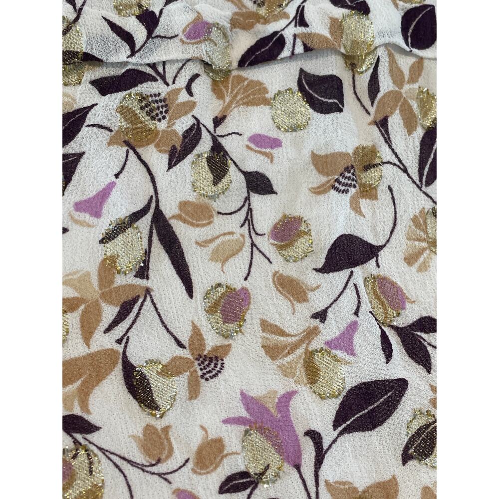 Ann Taylor Loose Fit Top Cream w/ Neutral Floral Design & Lavender/Gold Accents - Picture 5 of 7